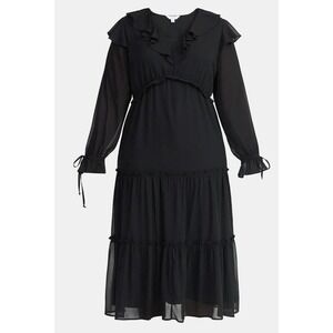 Time and Tru Womens Long Sleeve V-Neck Ruffle Midi Dress Black Sze Small 4-6 NWT